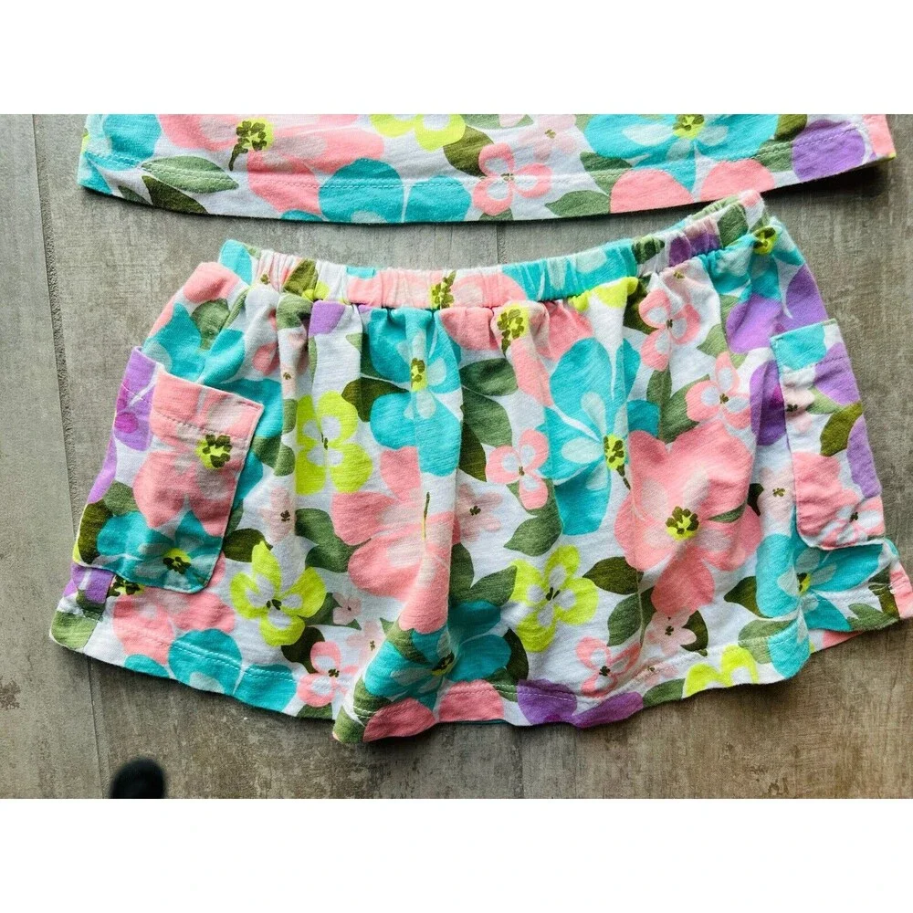 Toddler Baby Girl Bright Neon Hawaiian Floral Tank Top & Skort Outfit Set 24M